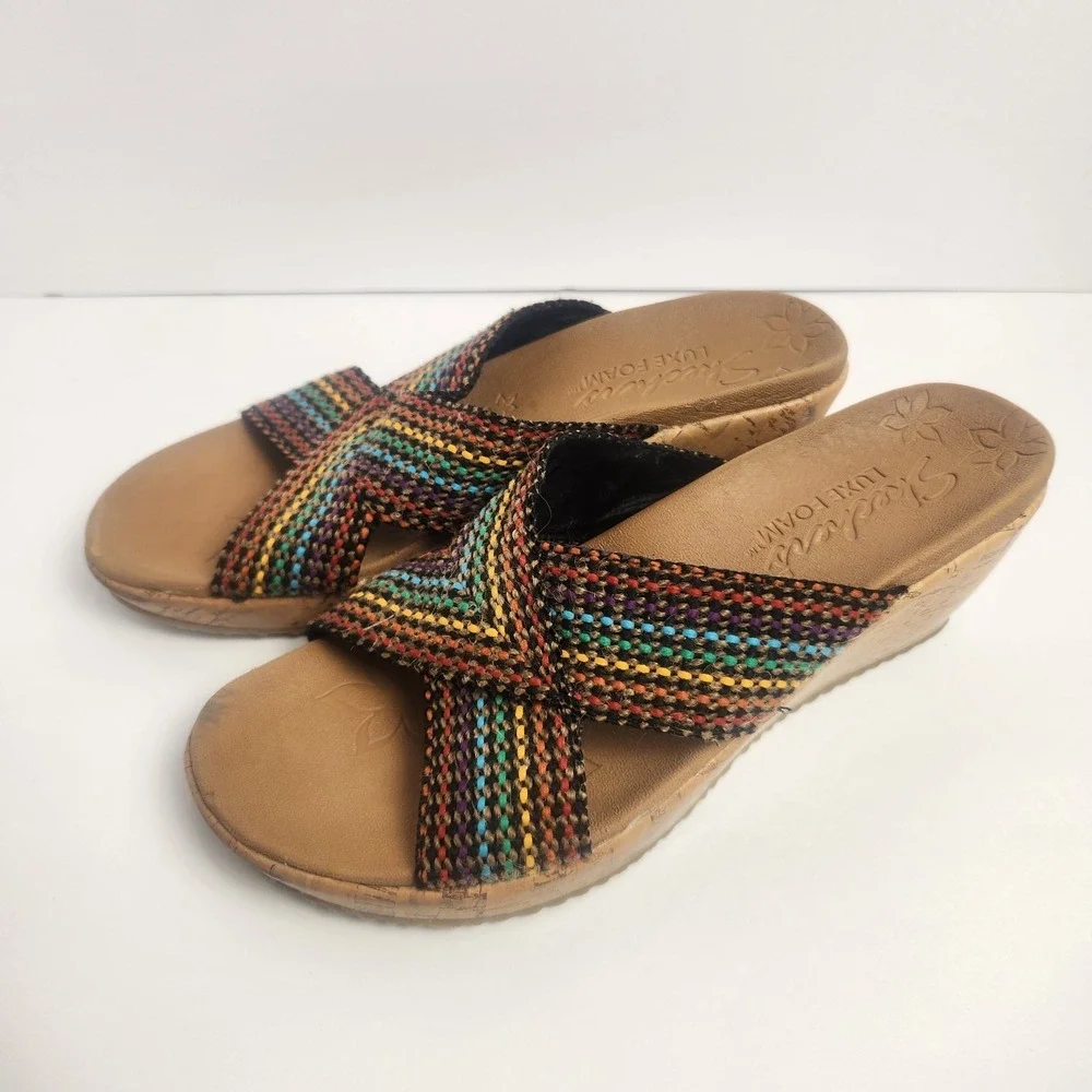 Skechers Women's Cali Beverlee Delighted Wedge Multicolor Sandals Size 8
